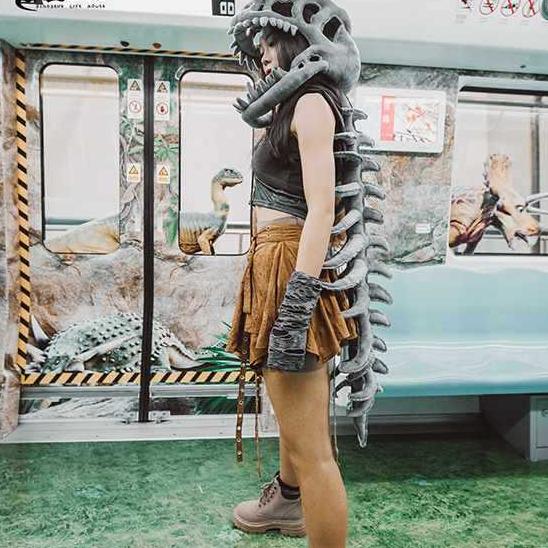 🦖✨Spooky Skeleton Dinosaur Mask🎭 Plush Head-to-Spine Halloween Costume