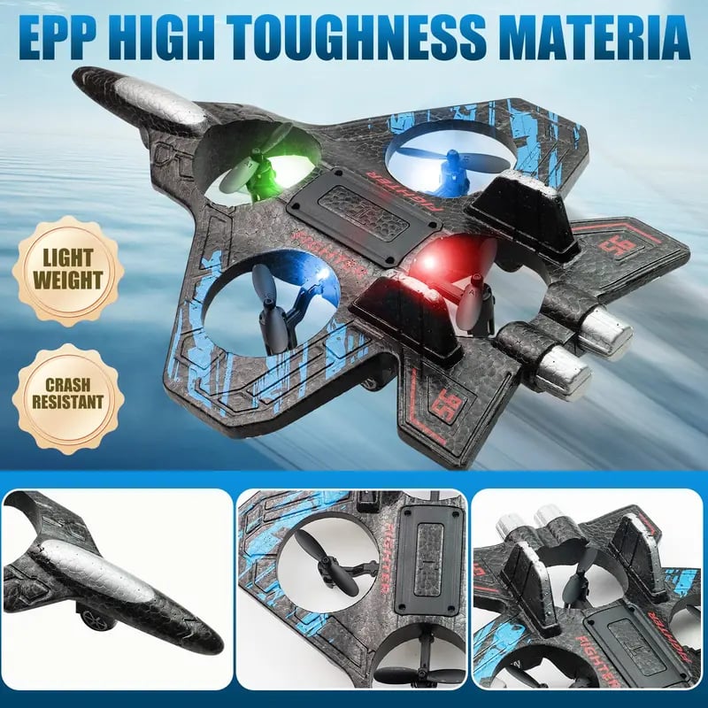 RC Stunt Fighter Jet Toy for Kids with 360° Flips & LED Lights