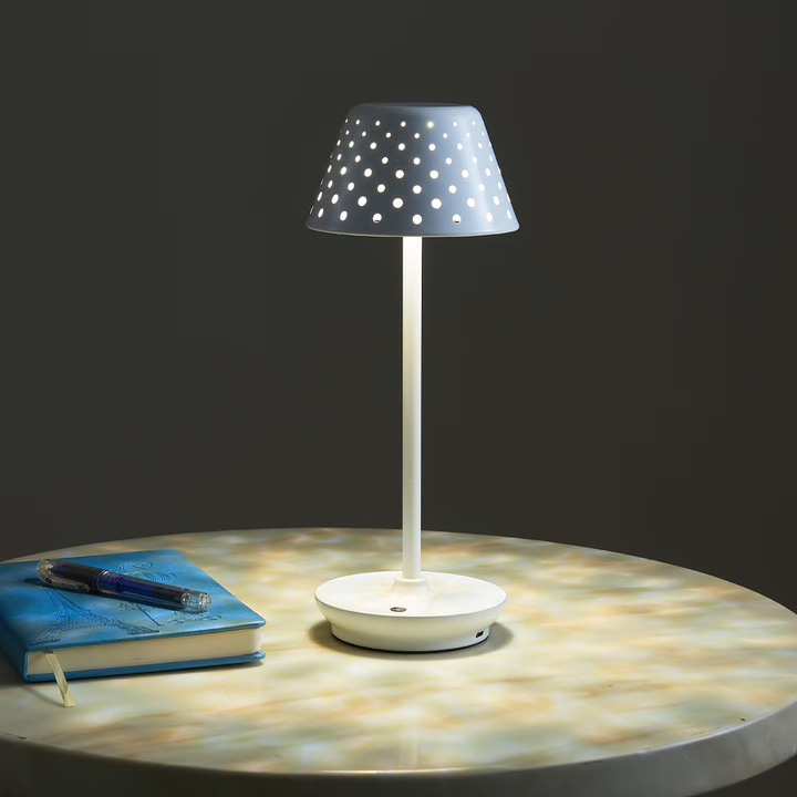 Retro Cordless Table Lamp With Perforated Lampshade