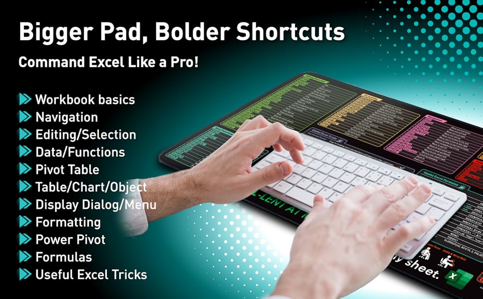 Excel Shortcuts Quick Guide Mouse pad for beginner and Pro