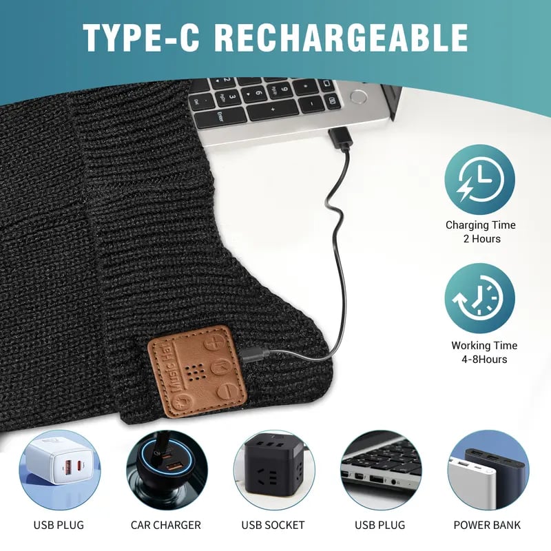 Smart Beanie with 3-Stage LED Lighting & Bluetooth music headphones