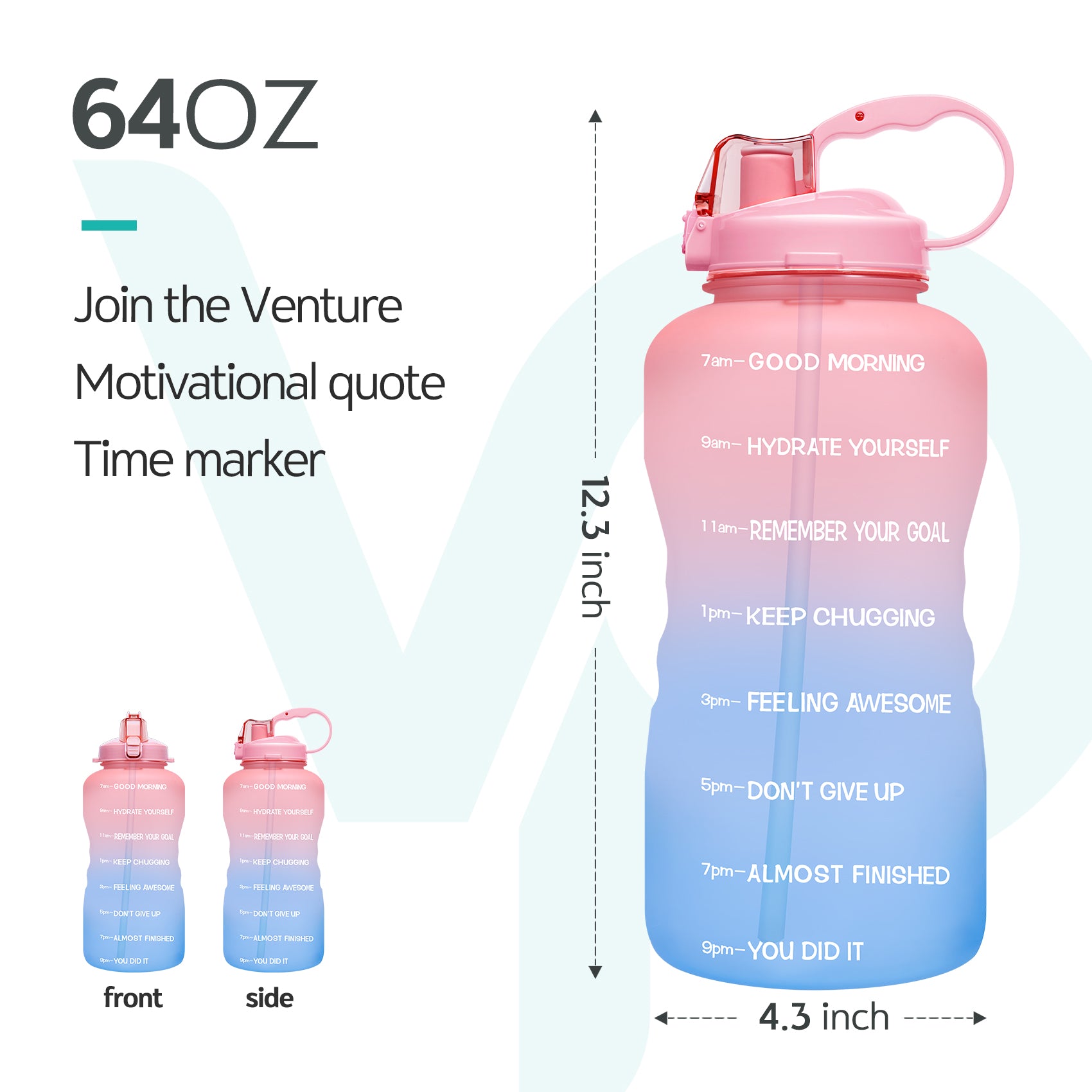 64oz Leak-Proof Water Bottle with Detachable Straw for Fitness