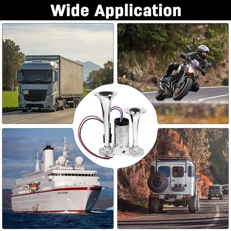 2026 Upgraded 12V Air Horn Dual Horn,for Vehicles Trucks Pickup Trains Lorrys SUVs Cars Boats Alarm for Home Security