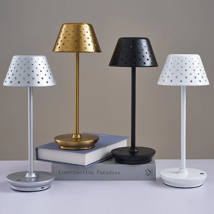 Retro Cordless Table Lamp With Perforated Lampshade
