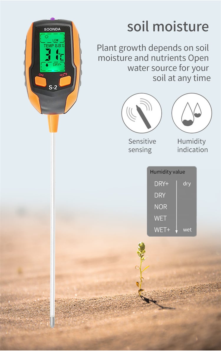 Digital 4-in-1 Soil Test Meter, large LCD screen, probe accurately quick measure