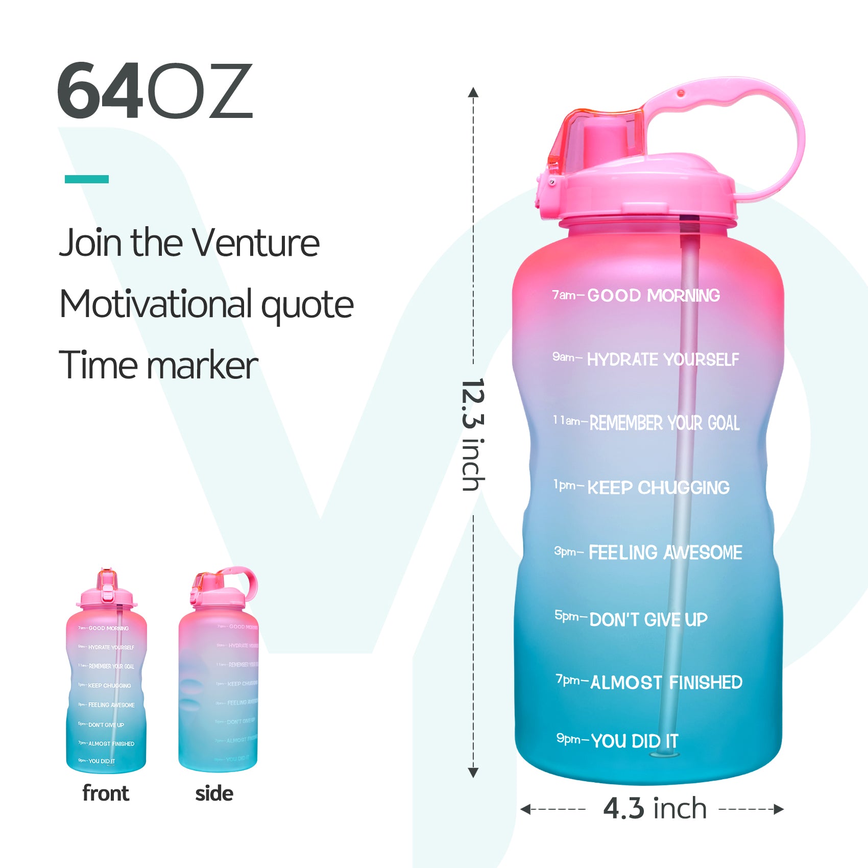 64oz Leak-Proof Water Bottle with Detachable Straw for Fitness