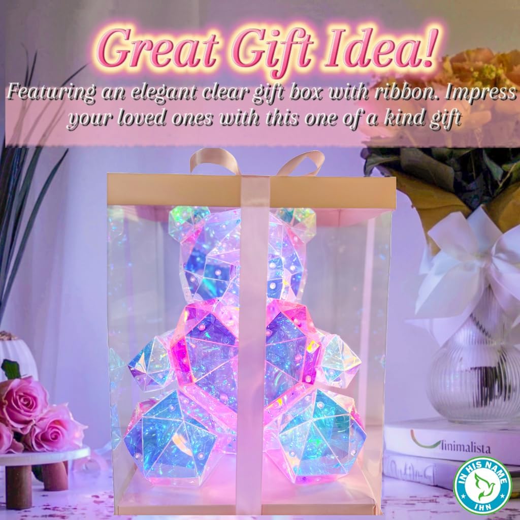 ✨Premium LED Teddy Bear Night Light – Colorful Crystal-Style Bear with Heart