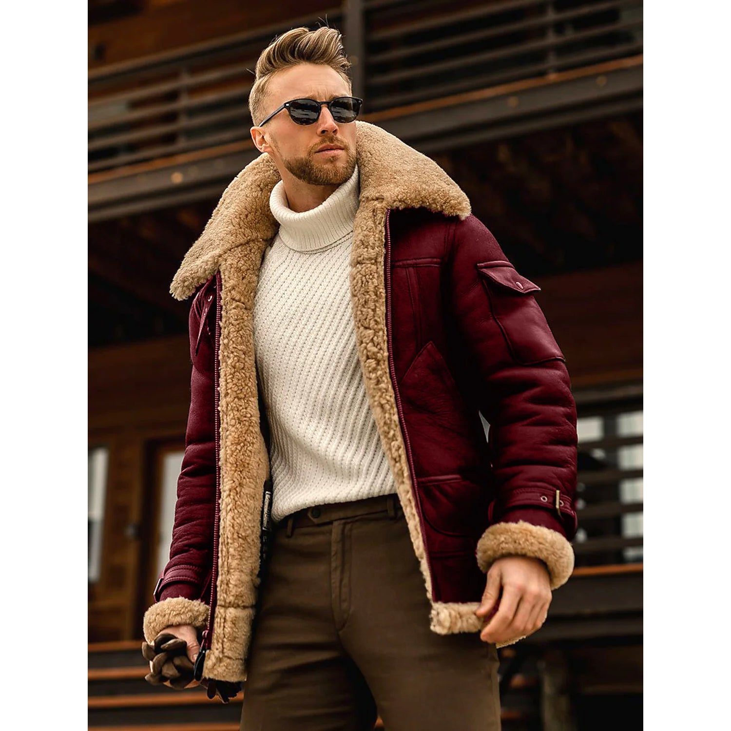 Men's Shearling Coat Winter Jacket Sherpa jacket Winter Coat Windproof Warm Business Causal Daily Zipper Jacket Outerwear