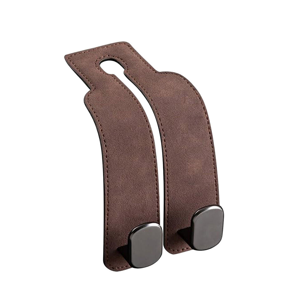 Car Seat Back Storage Hook - Real Leather with Dual Metal Hooks