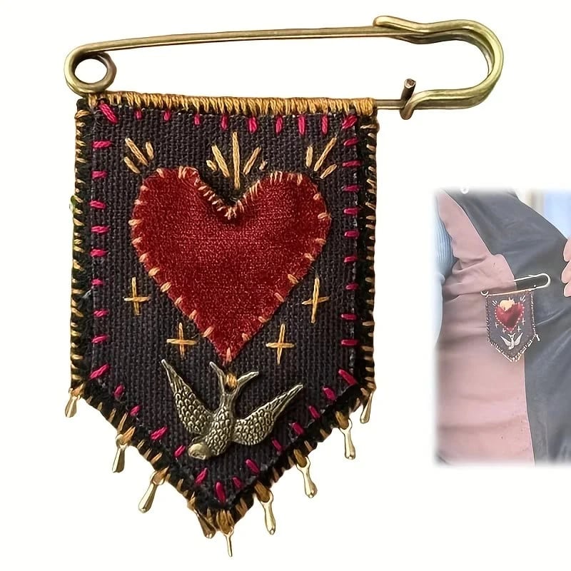 Hand-Embroidered Hope Protection Pocket Brooch