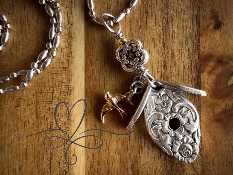 Silverware Birdhouse Necklace 