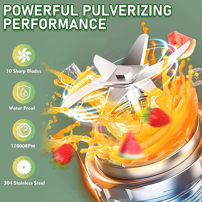 BPA-Free Electric Citrus Juicer 17 oz, Straw, Two Lids, Portable Blender for Smoothies, Shakes, Food Prep & Frozen Blending - Outdoorfun