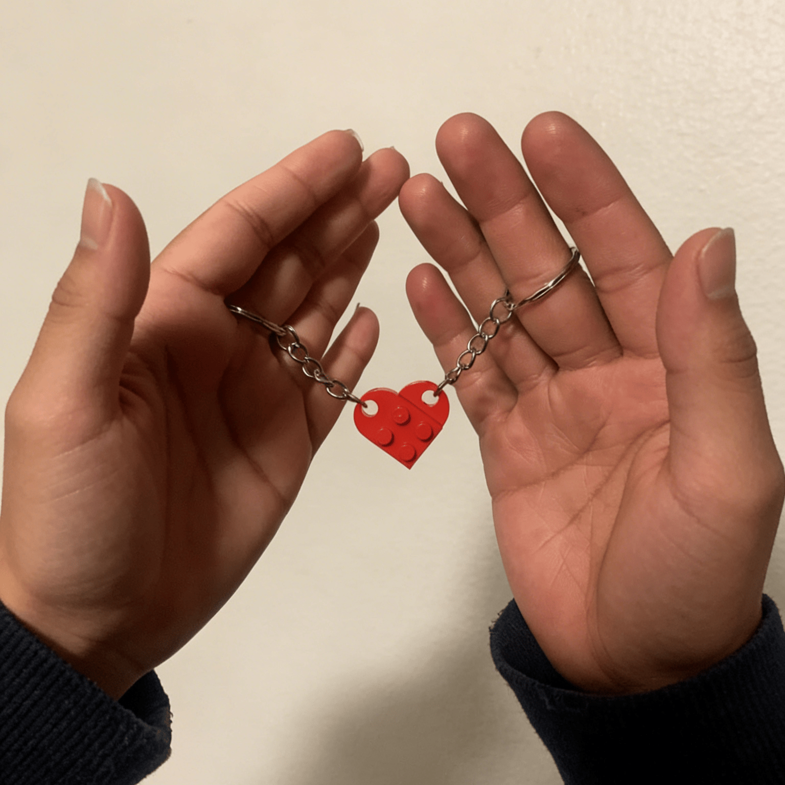 Separate, But Always Connected Building Block Heart Couple Keychain