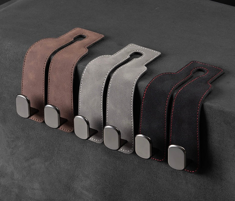 Car Seat Back Storage Hook - Real Leather with Dual Metal Hooks