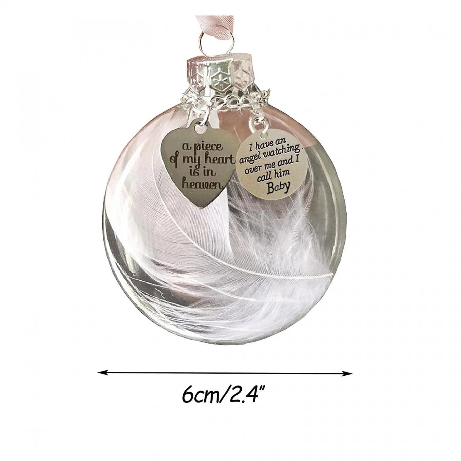 "A Piece of My Heart Is In Heaven" Feather Ball Memorial Ornament