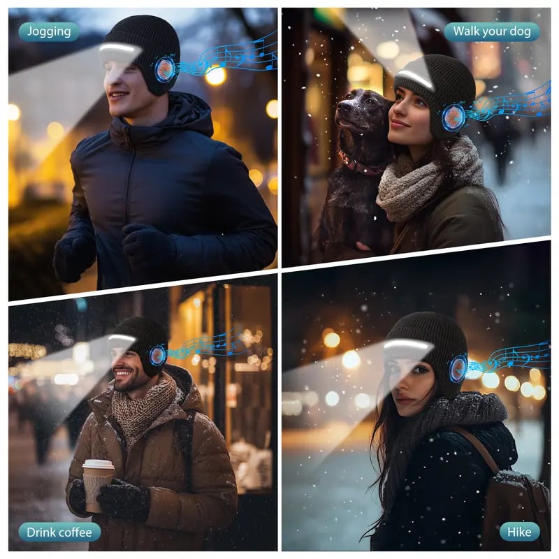 Smart Beanie with 3-Stage LED Lighting & Bluetooth music headphones