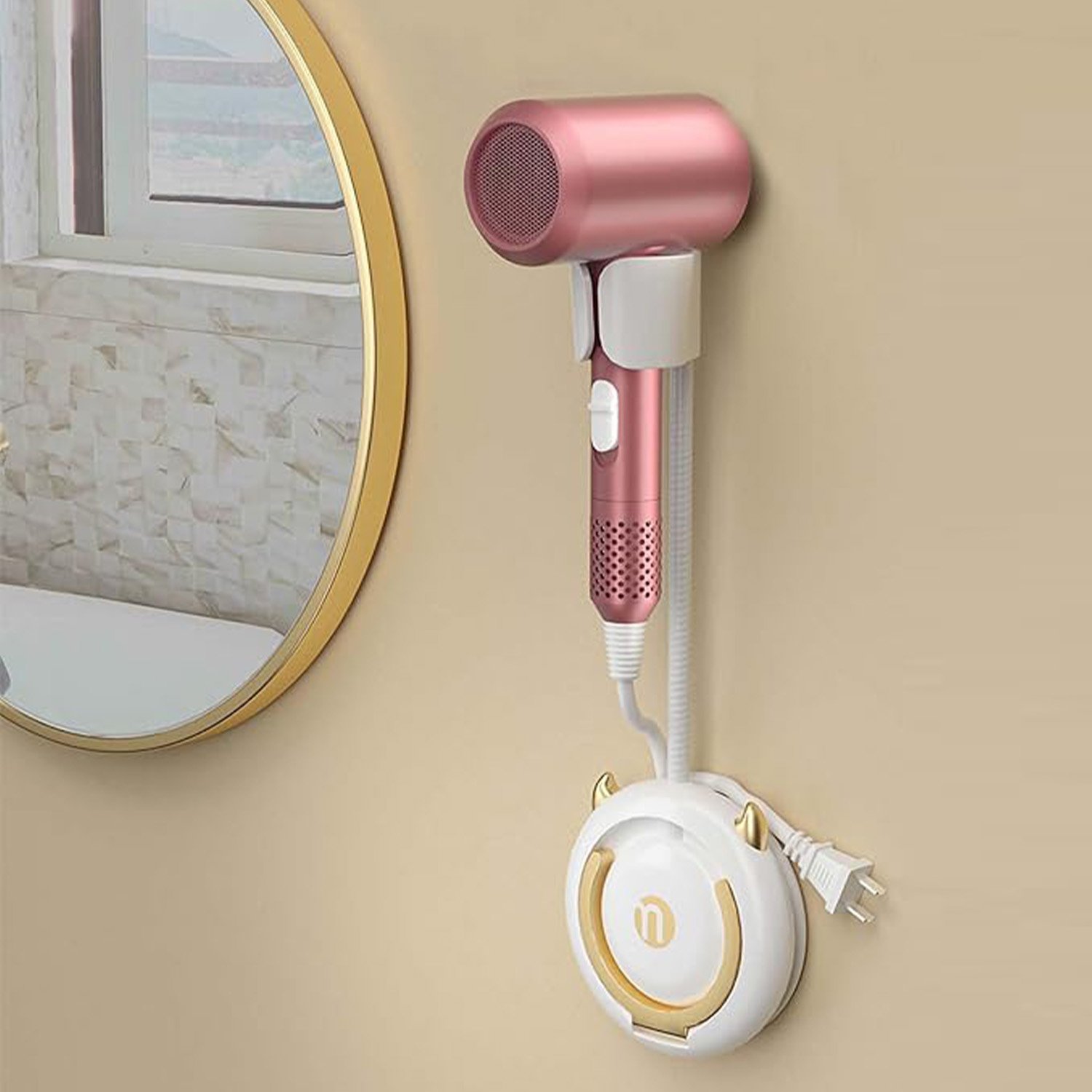 No Punching Bathroom Hair Dryer Holder