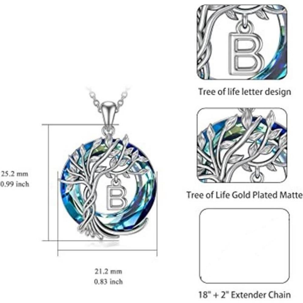 HESHPAWS Tree of Life Necklace for Women, A-Z Initial Letter Jewelry, English Alphabet Jewelry Gifts