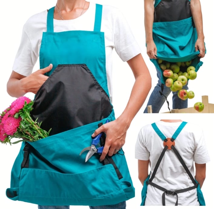 Cross Back Gardening Apron With Deep Kangaroo Release Pockets