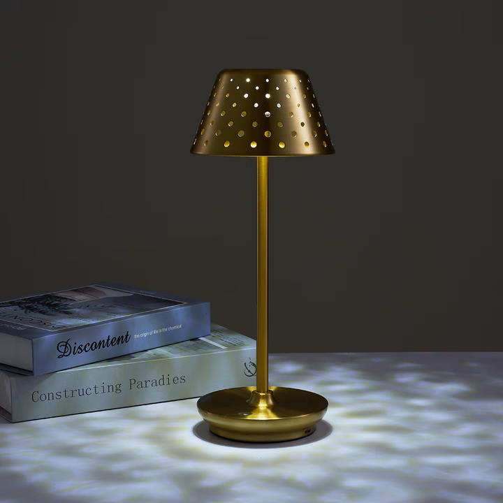 Retro Cordless Table Lamp With Perforated Lampshade
