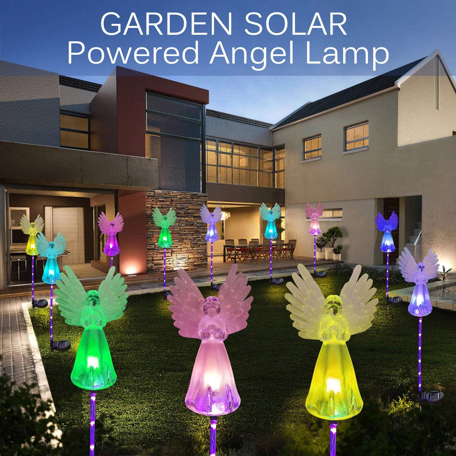 Amuver 户外太阳能花园桩灯太阳能天使墓地墓地庭院装饰多色变色 Led 草坪灯纪念礼物通路灯光纤翅膀