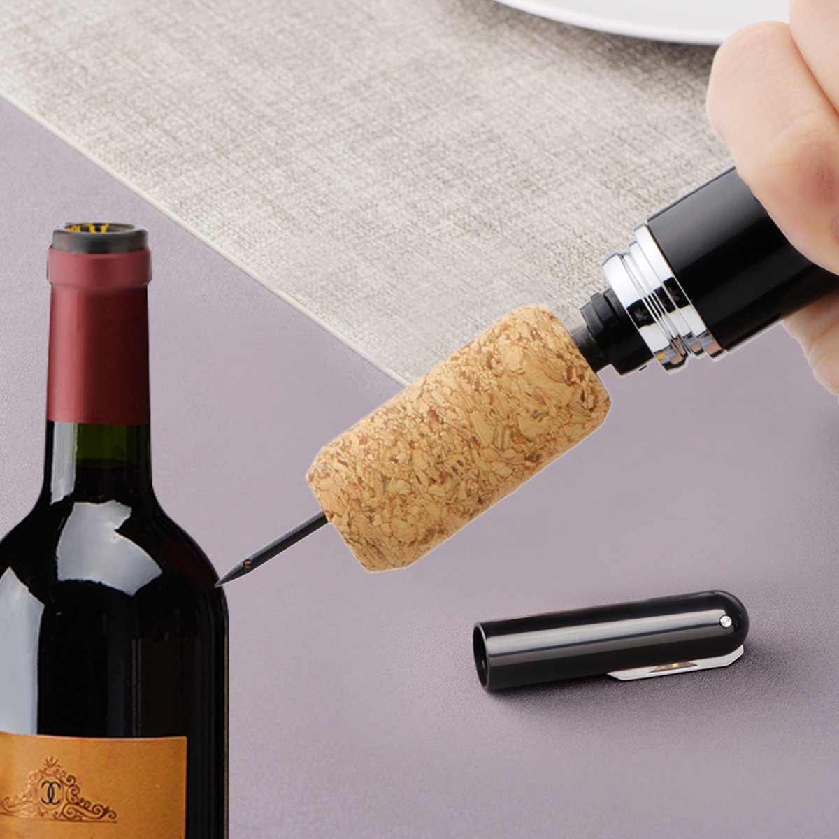 Air pressure wine corkscrew