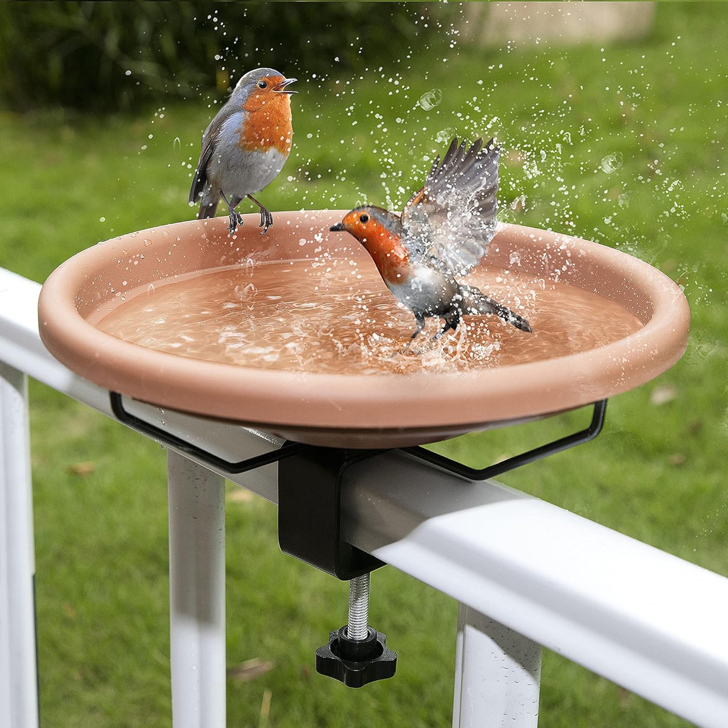 Clamp-On Bird Bath for Balcony Railings & Decks, Removable Outdoor Birdbath Bowl