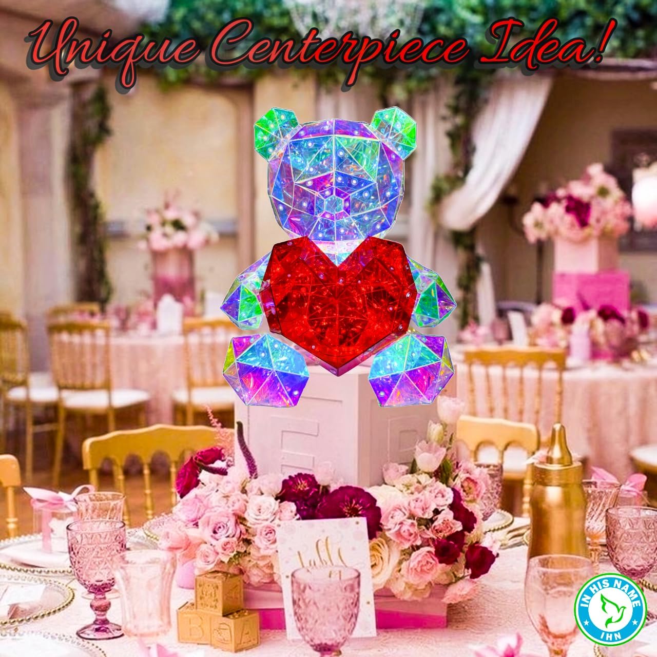 ✨Premium LED Teddy Bear Night Light – Colorful Crystal-Style Bear with Heart