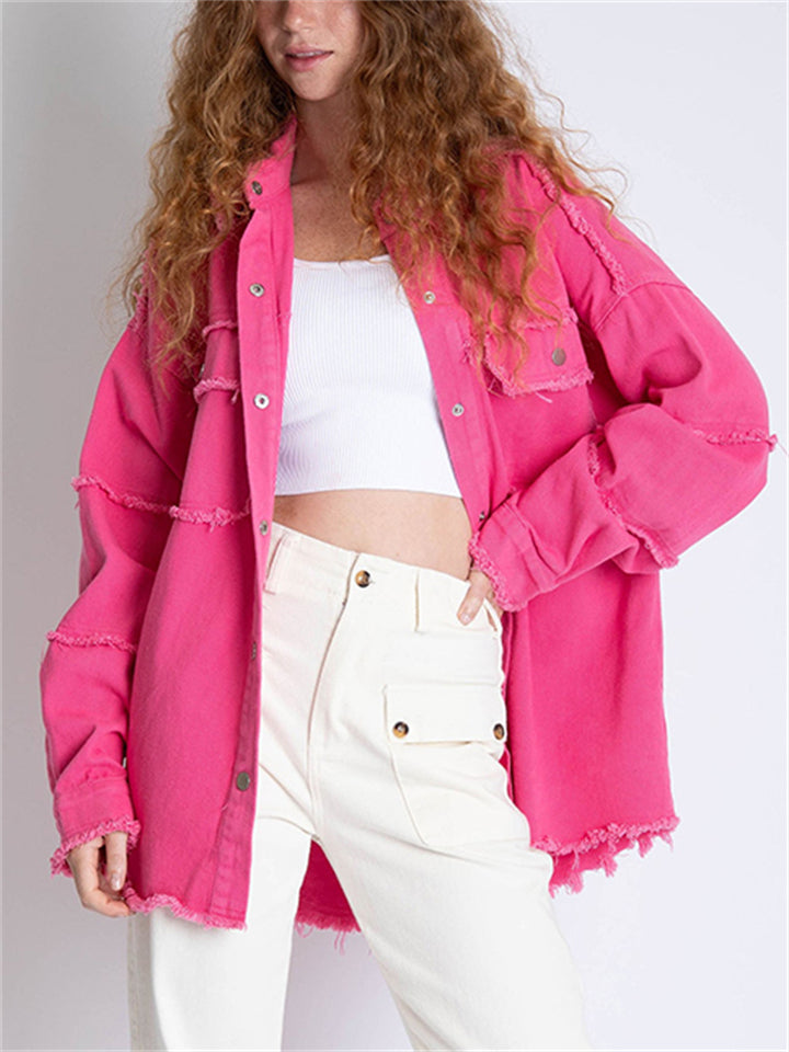 Women's Super Cool Peace Raw Edge Lapel Button Denim Coat
