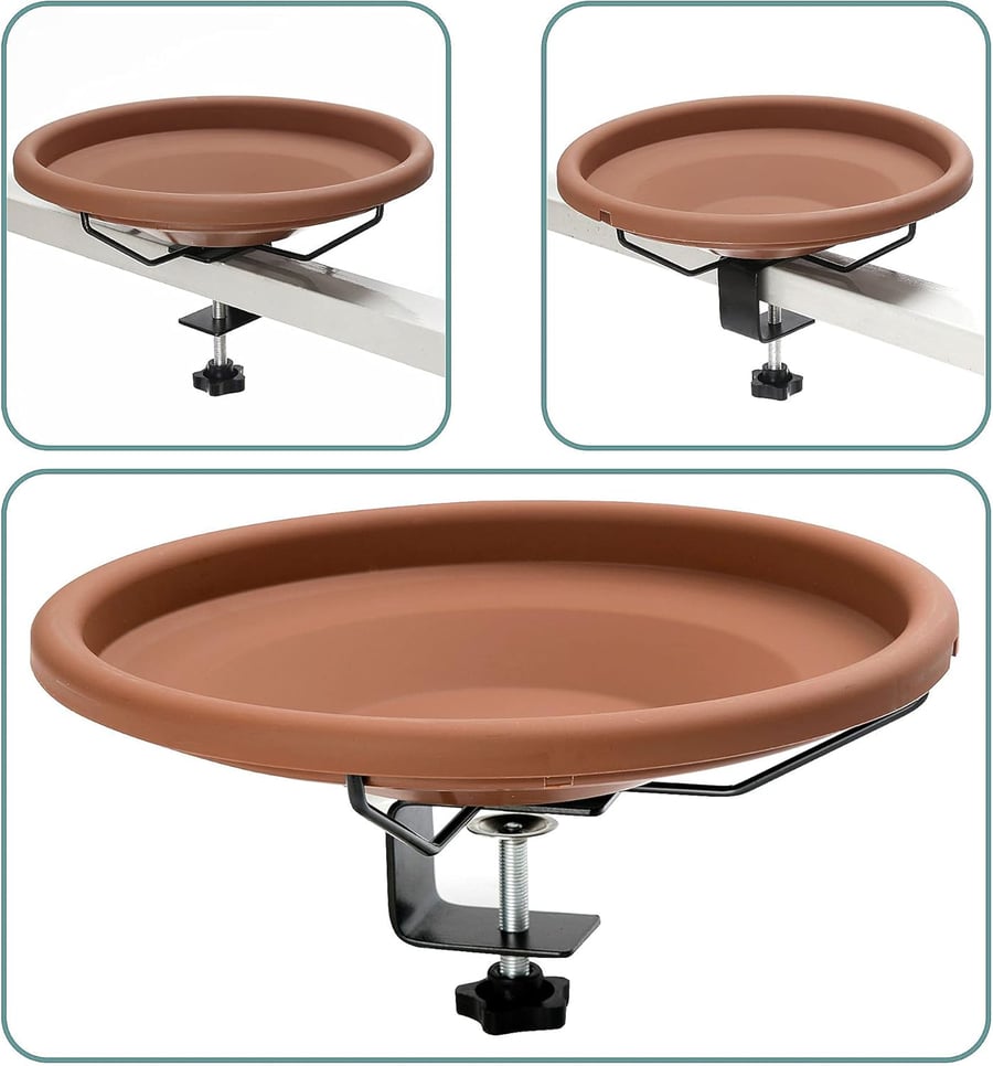 Clamp-On Bird Bath for Balcony Railings & Decks, Removable Outdoor Birdbath Bowl