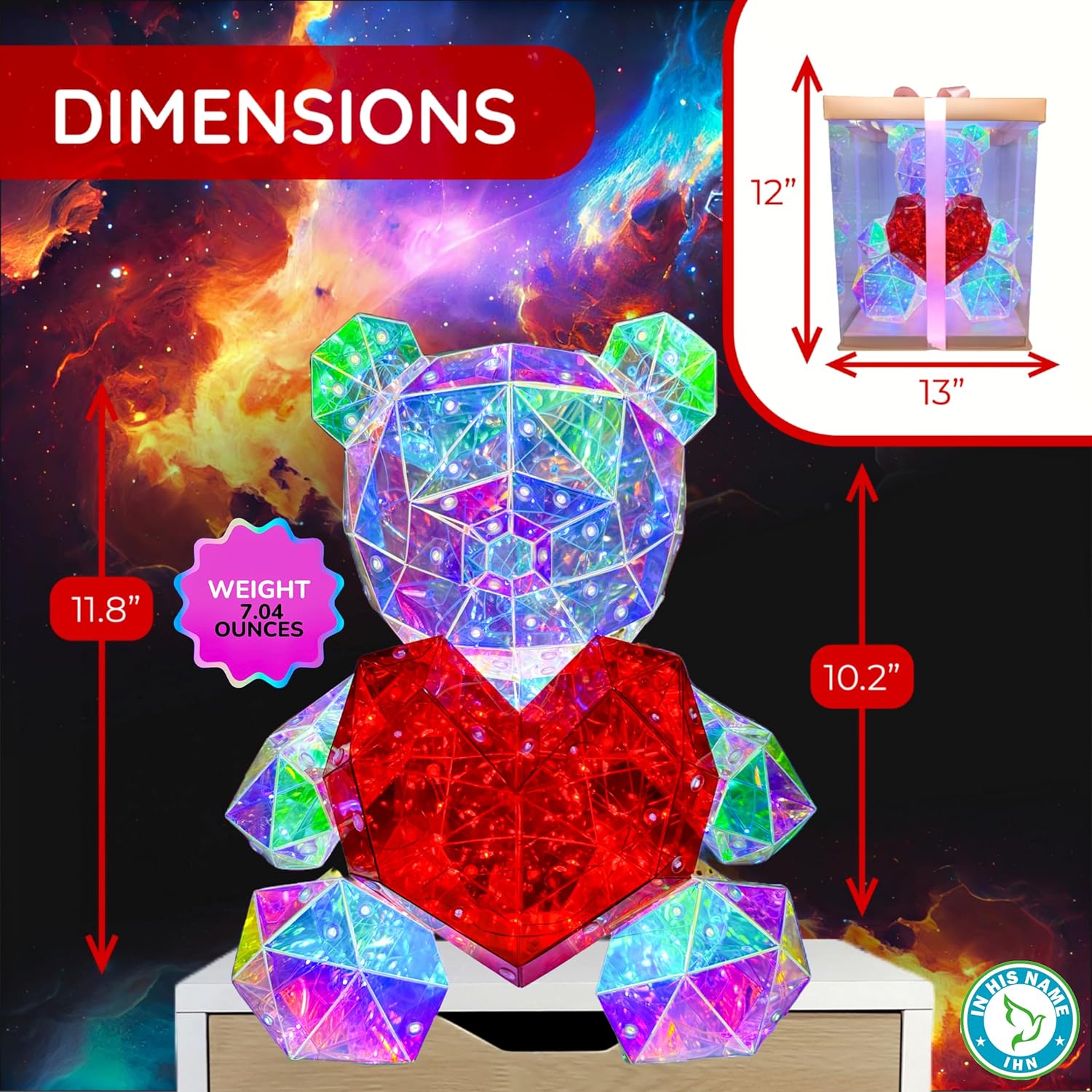 ✨Premium LED Teddy Bear Night Light – Colorful Crystal-Style Bear with Heart