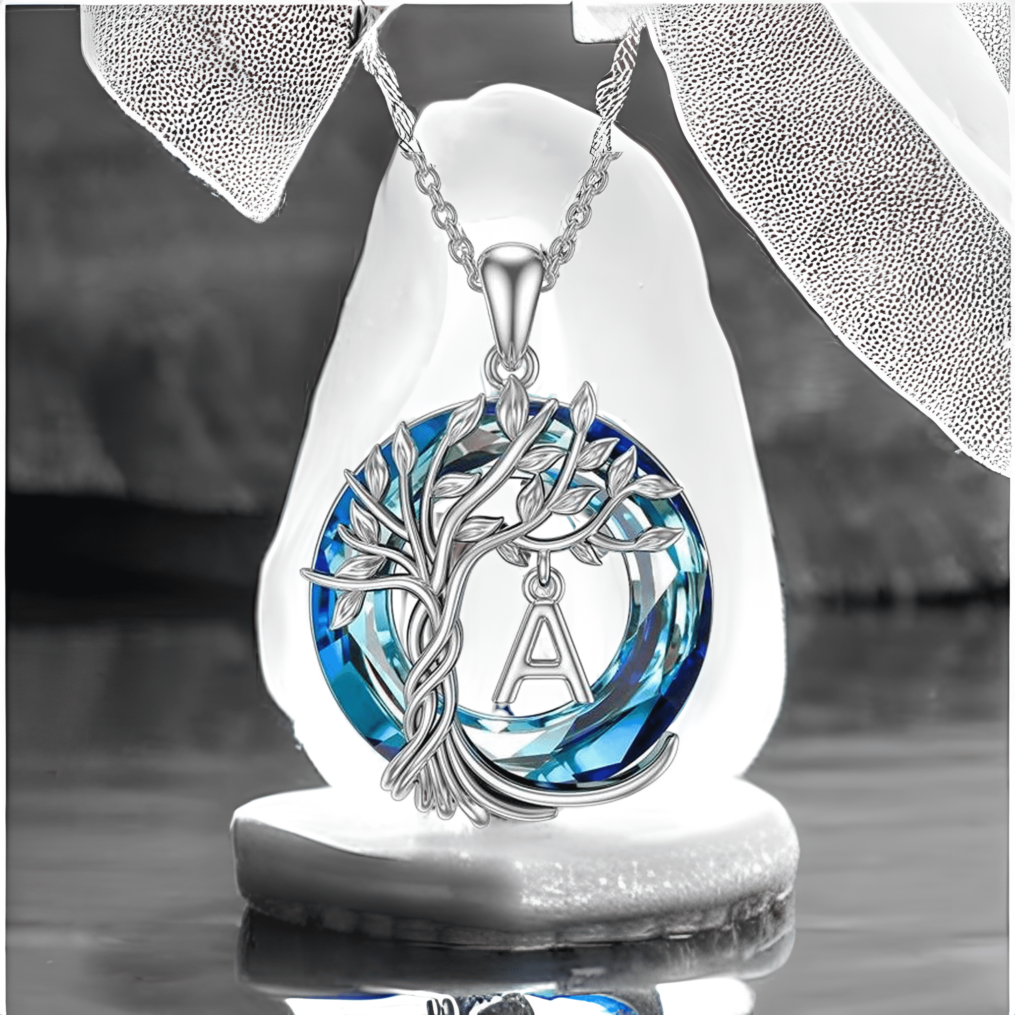 HESHPAWS Tree of Life Necklace for Women, A-Z Initial Letter Jewelry, English Alphabet Jewelry Gifts