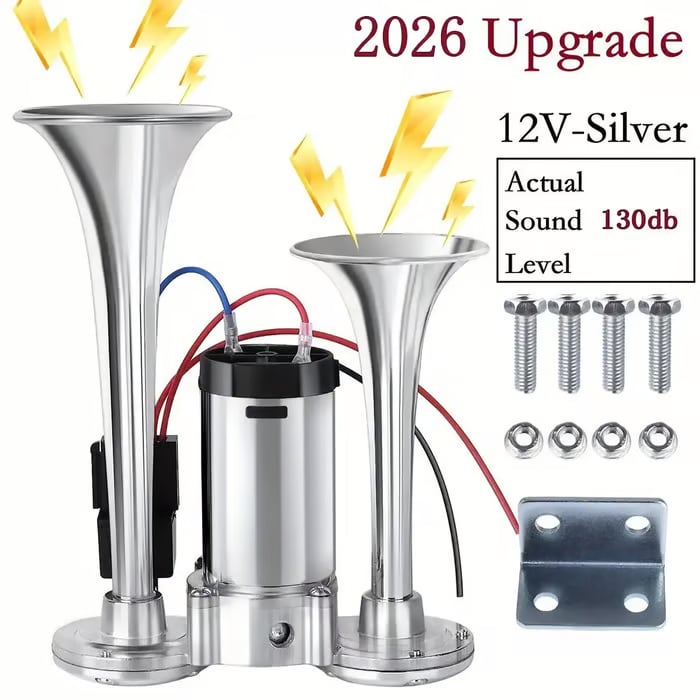 2026 Upgraded 12V Air Horn Dual Horn,for Vehicles Trucks Pickup Trains Lorrys SUVs Cars Boats Alarm for Home Security
