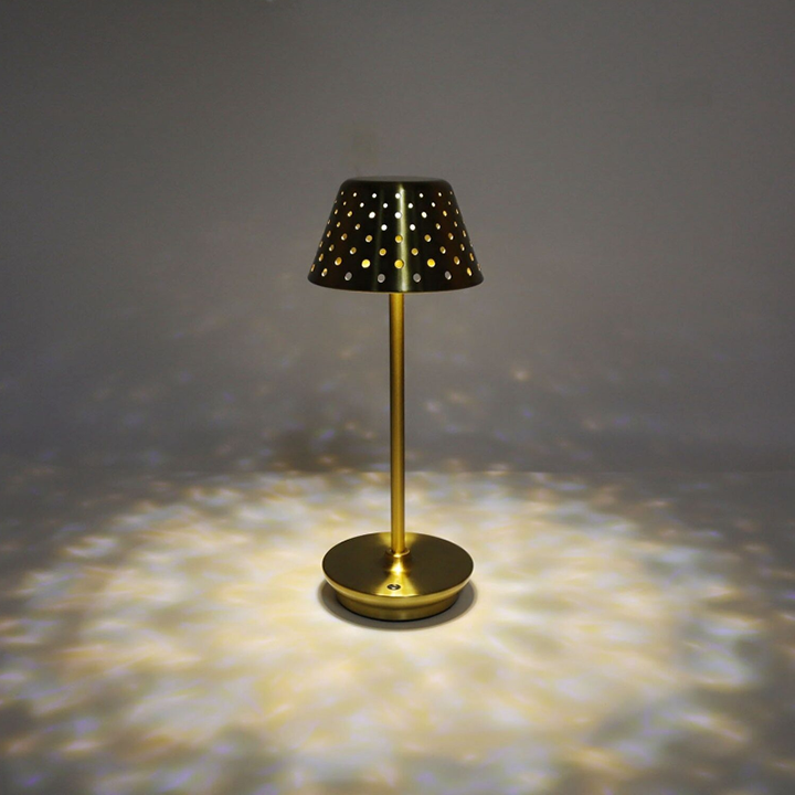 Retro Cordless Table Lamp With Perforated Lampshade