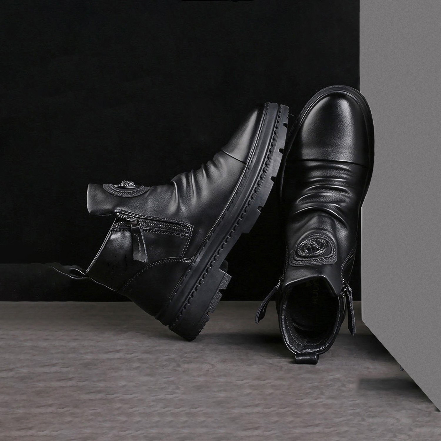 Men's Comfortable Leather Motorcycle Boots Work Boots Waterproof Anti-Slip Anti-Sprain