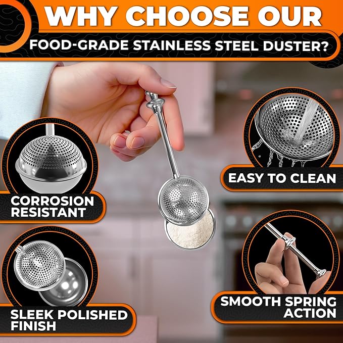 Flour Duster✨ One-Handed 304 Stainless Steel Sugar & Flour Shaker 🎁