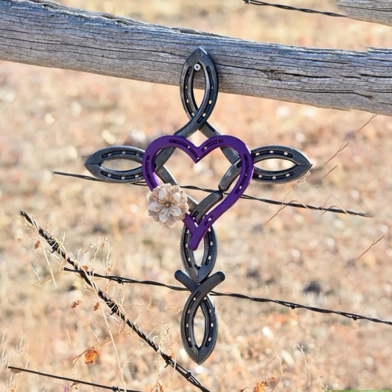 Handmade Natural Horseshoe Cross With Heart