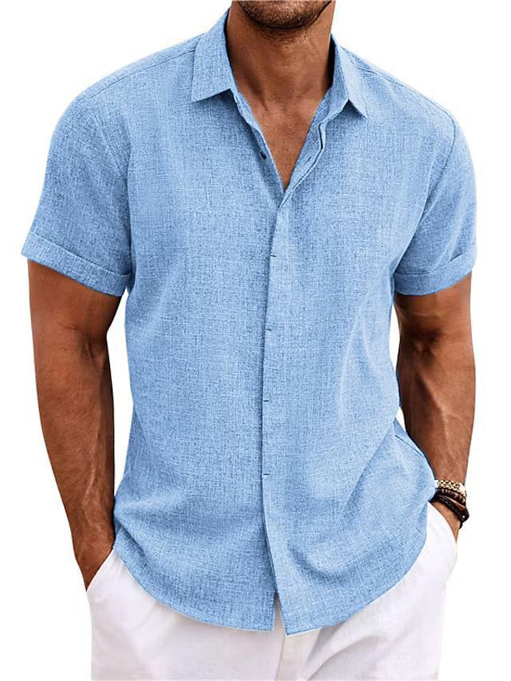 Men's Relaxed Fit Short Sleeve Lapel Button Summer Shirt
