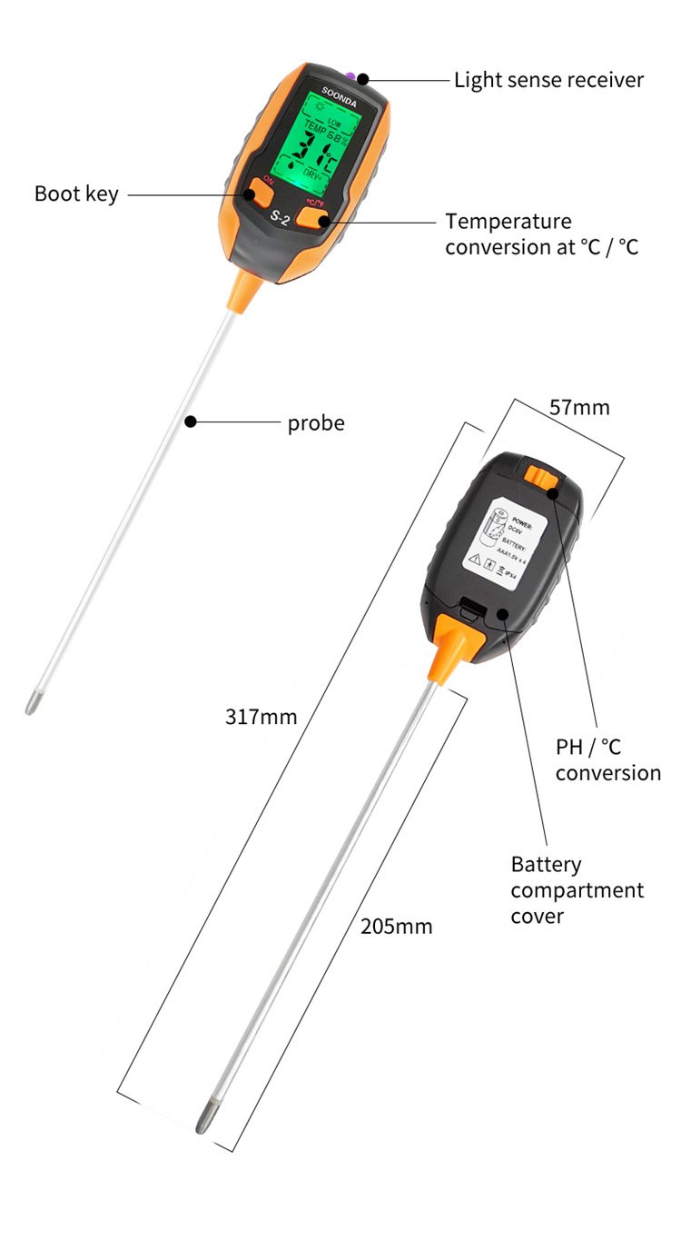 Digital 4-in-1 Soil Test Meter, large LCD screen, probe accurately quick measure