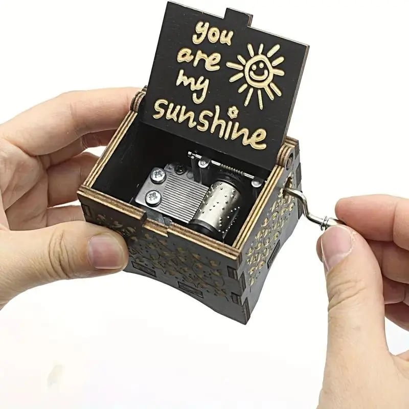 You Are My Sunshine Letter Pattern Music Box, Handmade Hand Crank Wooden Vintage Laser Engraved Music Box