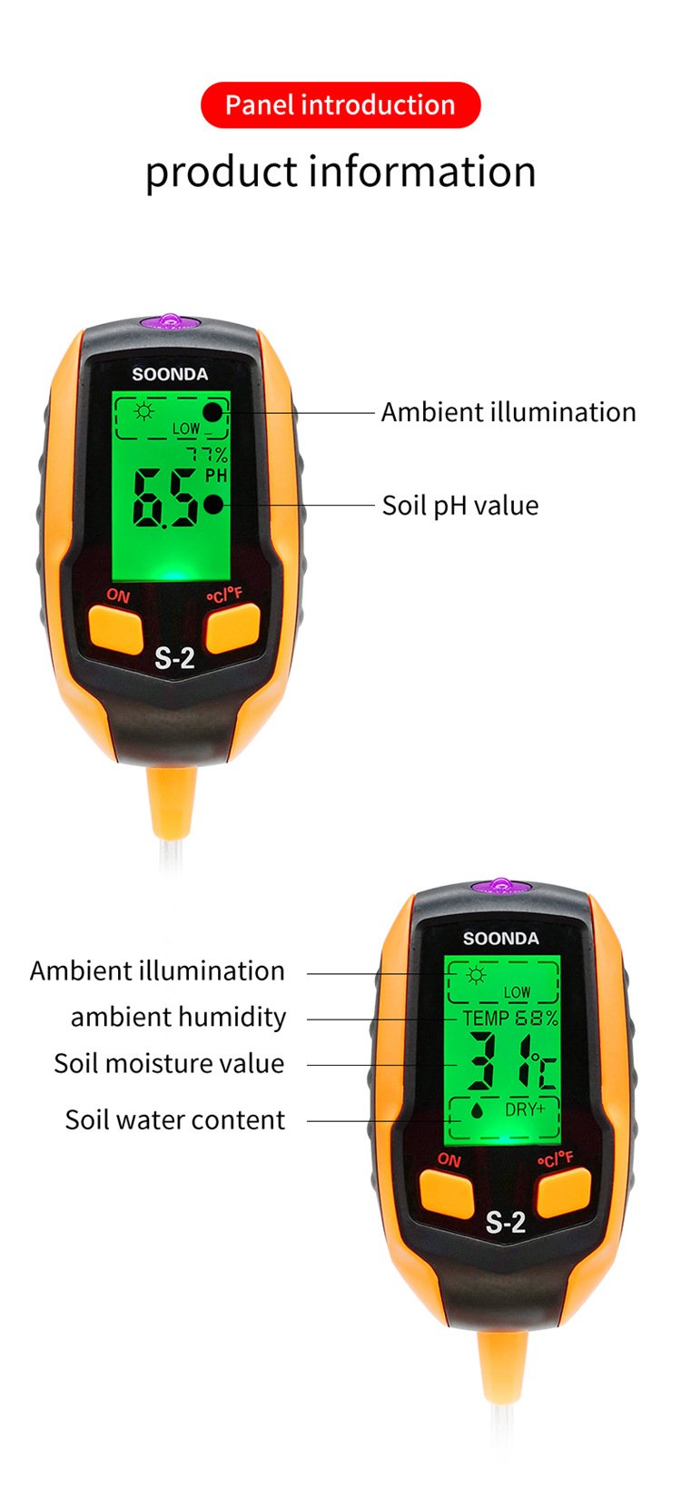 Digital 4-in-1 Soil Test Meter, large LCD screen, probe accurately quick measure
