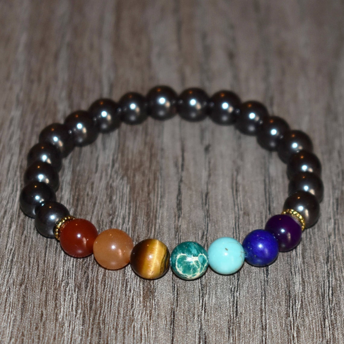 7 Genuine Chakra Healing Natural Stone Adjustable and Hematite Bead Bracelet