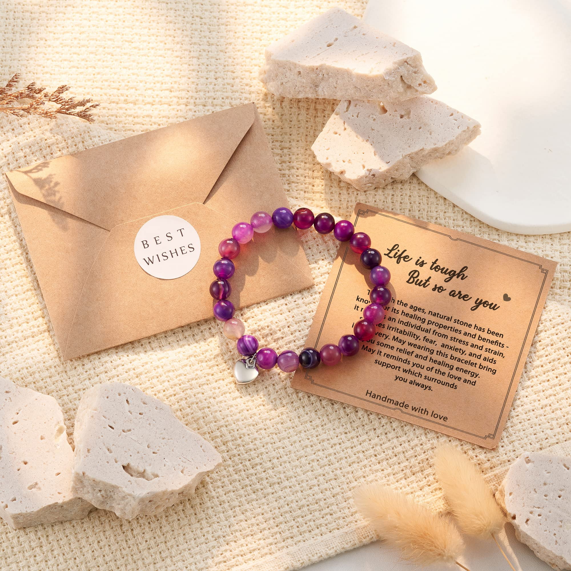 Healing Bracelet For Women Anxiety Bracelet Chakra Beaded Bracelets And Healing Stones Bracelet Calming Stretch Bracelet Stress Relief Gifts For Women,Purple.