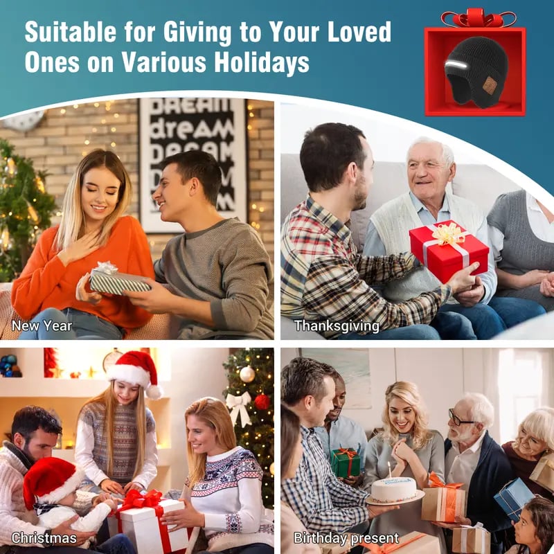 Smart Beanie with 3-Stage LED Lighting & Bluetooth music headphones