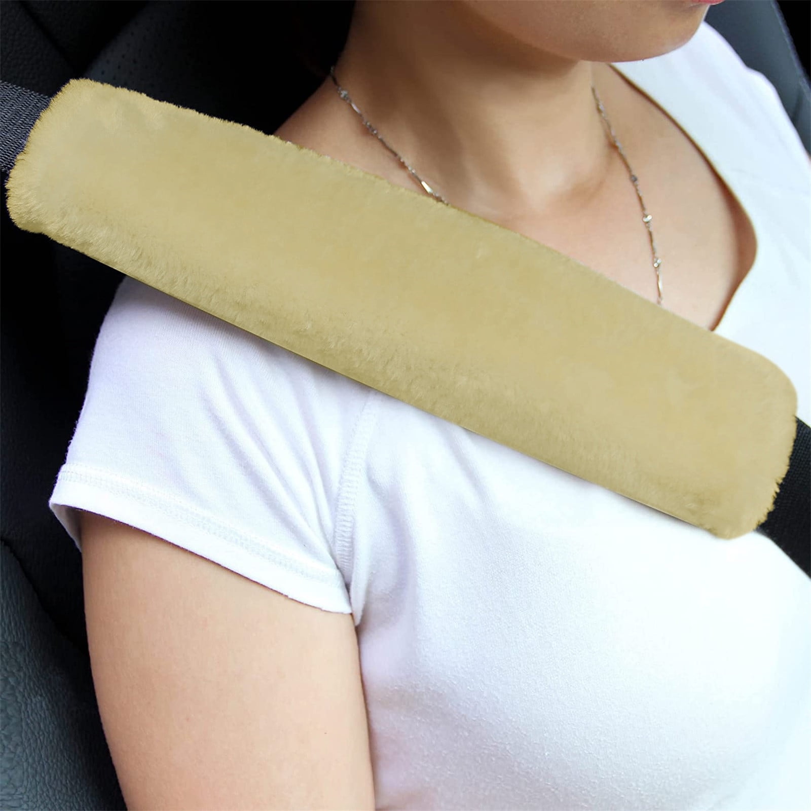2pcs Soft Faux Sheepskin Cover Seat Belt Shoulder Strap Covers Shoulder Pad for Car & Bag
