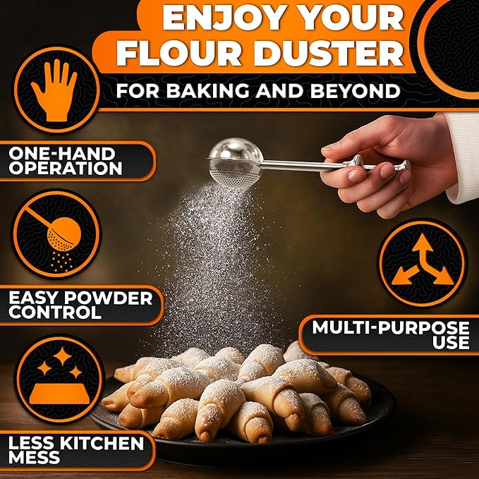 Flour Duster✨ One-Handed 304 Stainless Steel Sugar & Flour Shaker 🎁