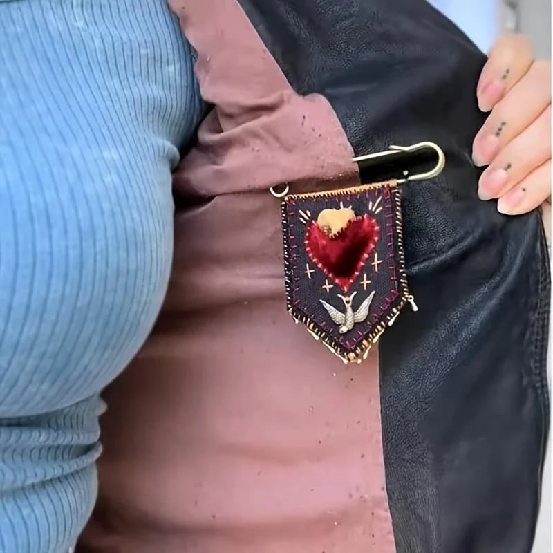 Hand-Embroidered Hope Protection Pocket Brooch