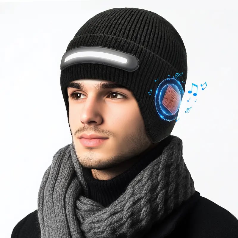 Smart Beanie with 3-Stage LED Lighting & Bluetooth music headphones