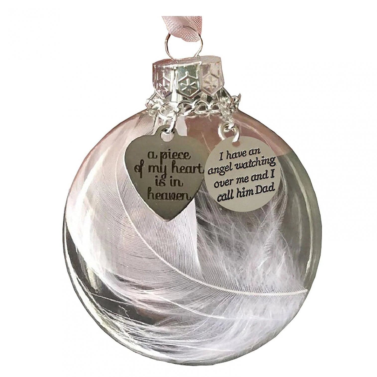 "A Piece of My Heart Is In Heaven" Feather Ball Memorial Ornament