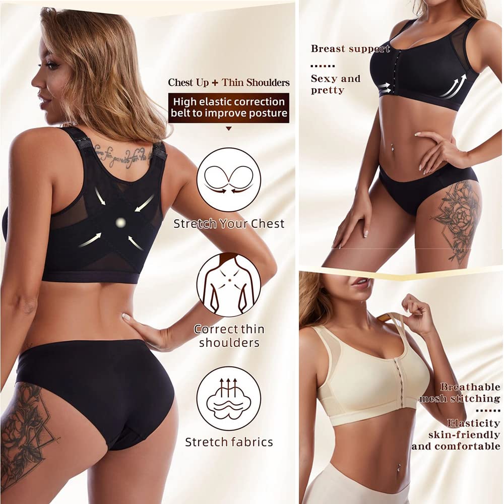 Front Closure Posture Wireless Back Support Full Coverage Bra